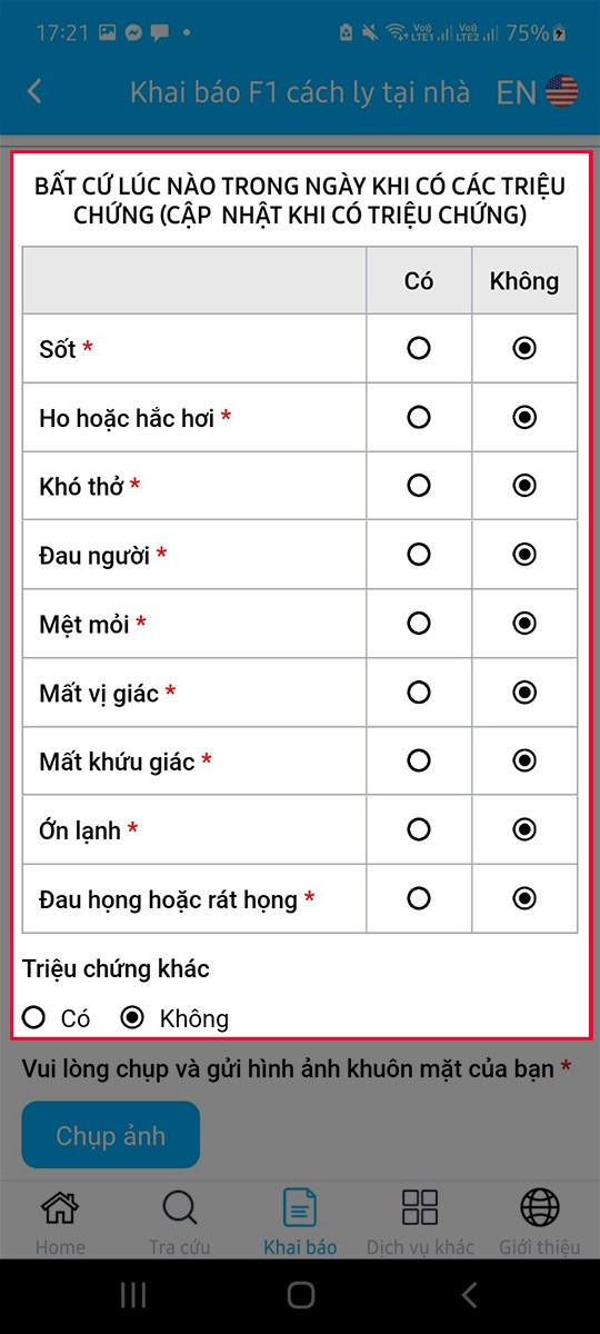 Lựa chọn các trạng thái phù hợp với bản thân hiện tại để khai báo Lựa chọn các trạng thái phù hợp với bản thân hiện tại để khai báo