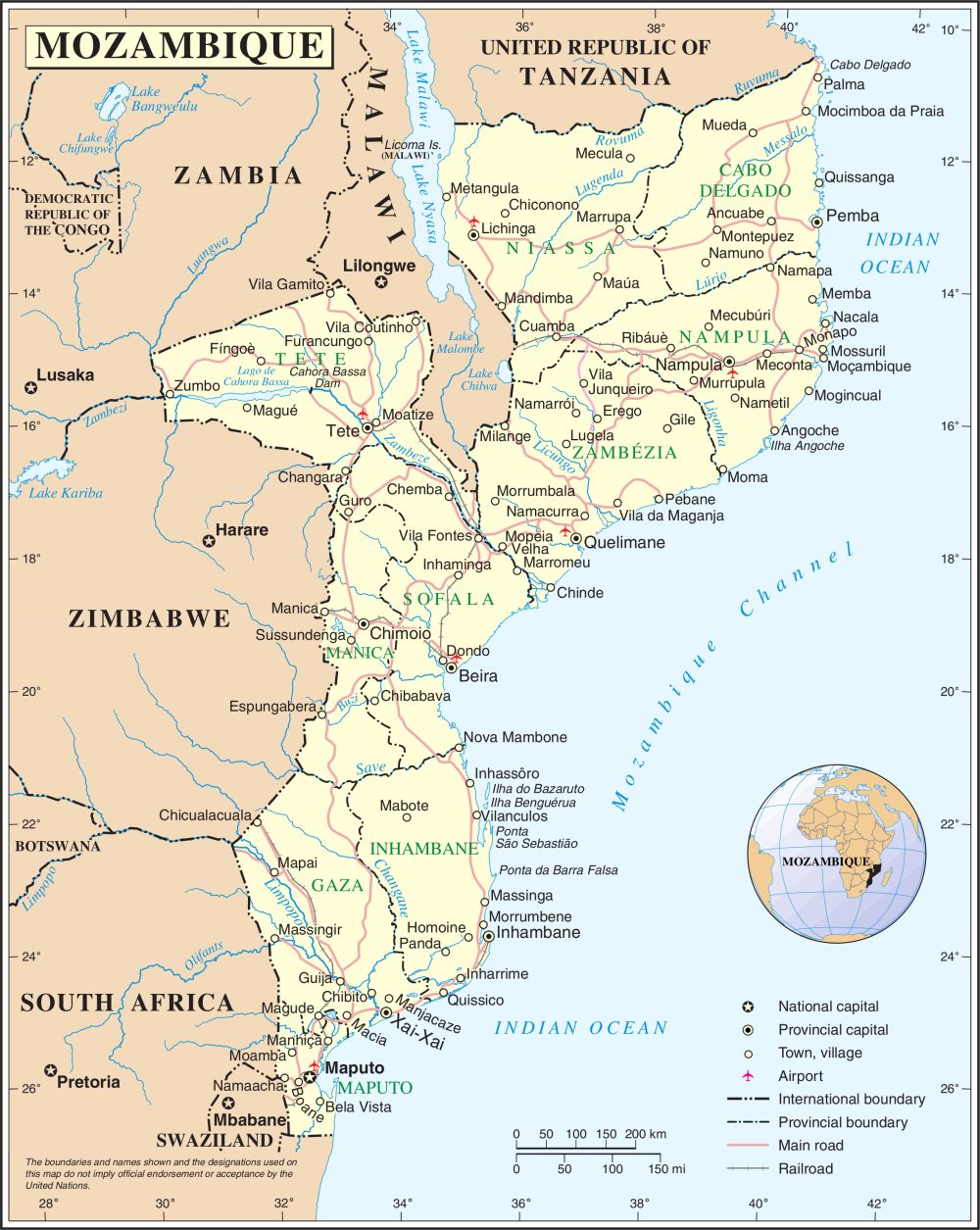 Cập nhật 2023: Bản đồ hành chính đất nước Mozambique (Mozambique Map) phóng to năm 2023, , Bản đồ