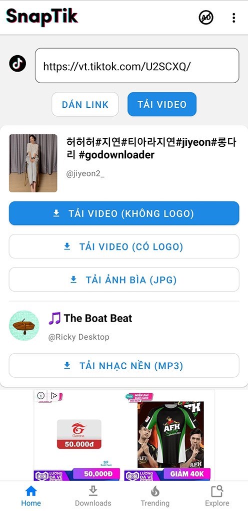 Bạn có thề chọn Tải video Tiktok không có logo