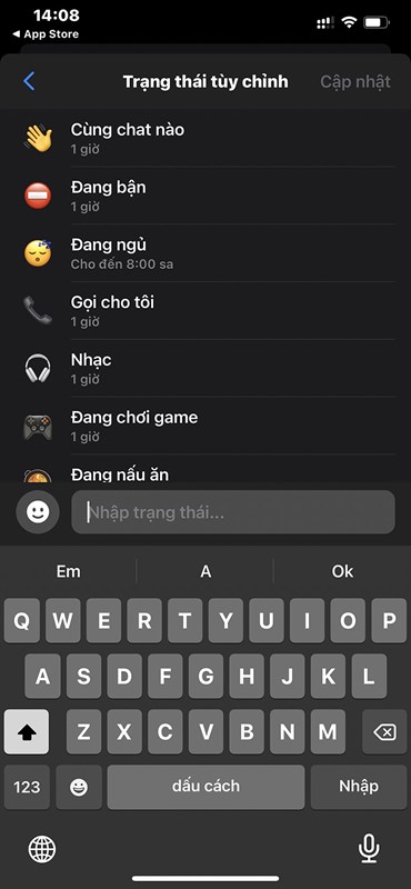 Messenger vừa có tính năng cập nhật trạng thái theo ý thích Người dùng có thể cập nhật trạng thái Messenger theo gợi ý.