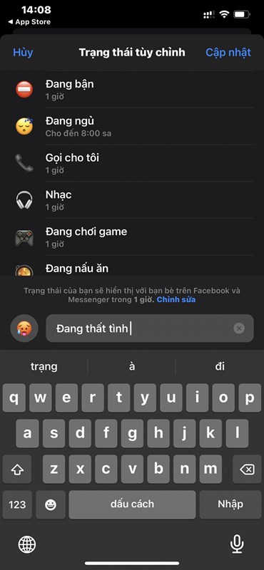 Messenger vừa có tính năng cập nhật trạng thái theo ý thích Người dùng có thể cập nhật trạng thái Messenger theo gợi ý.