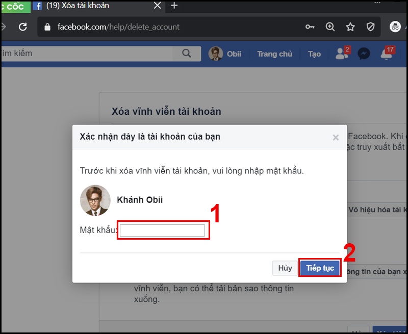 Bước 6: Nhập mật khẩu Facebook của bạn 