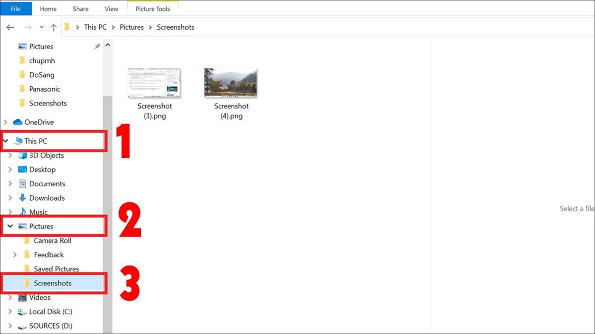 Truy cập vào My Computer (This PC) > Chọn thư mục Pictures > Screenshots