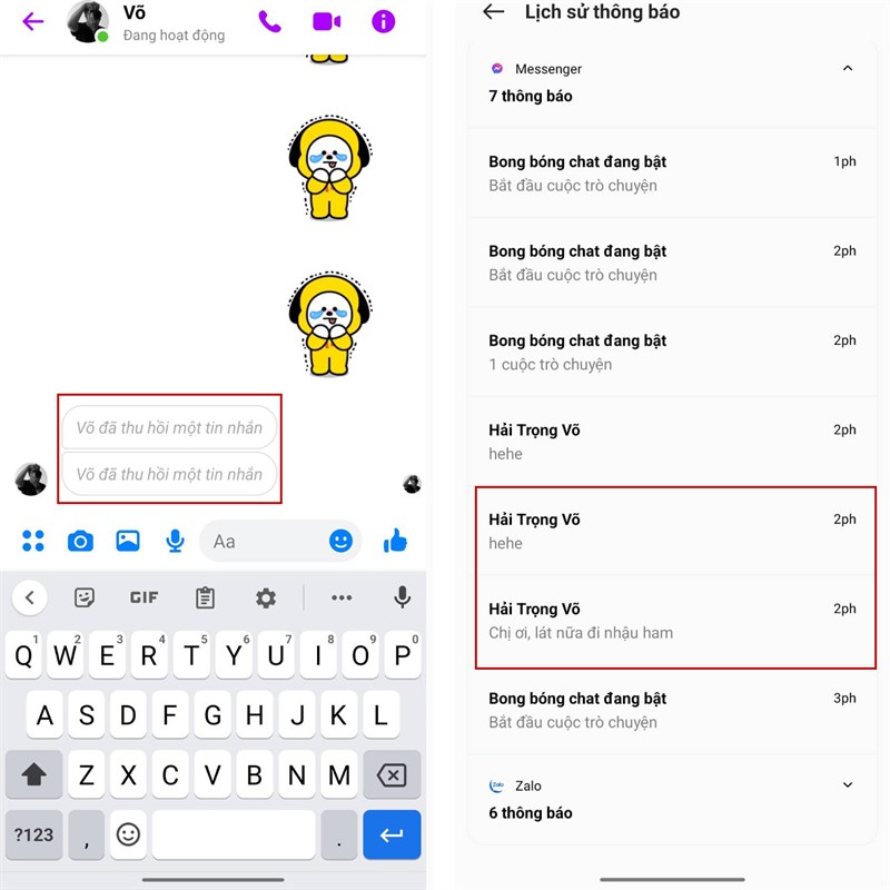 Cách xem tin nhắn đã thu hồi trên Messenger bằng điện thoại Realme Khi chọn mục Messenger (bấm chọn dấu mũi tên xuống), người dùng sẽ thấy cả những tin nhắn đã thu hồi.