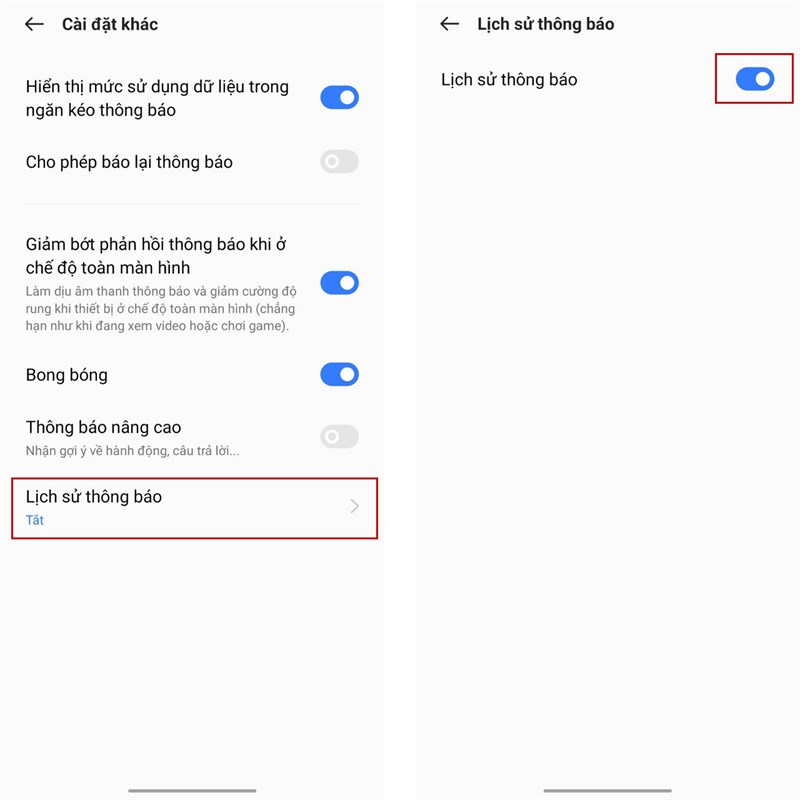 Cách xem tin nhắn đã thu hồi trên Messenger bằng điện thoại Realme Hãy bật lựa chọn "Lịch sử thông báo".