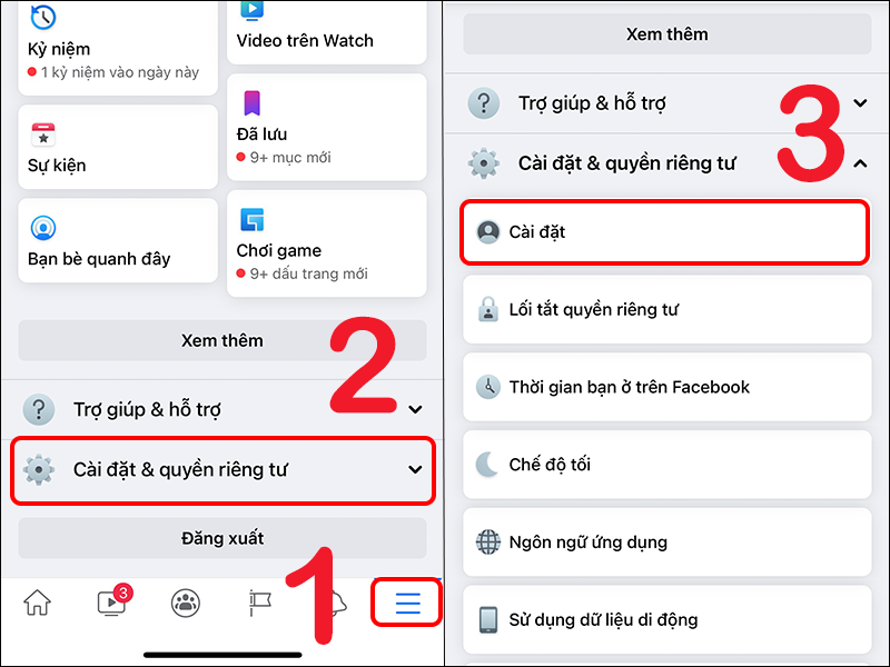 Vào cài đặt tài khoản Facebook Vào cài đặt tài khoản Facebook