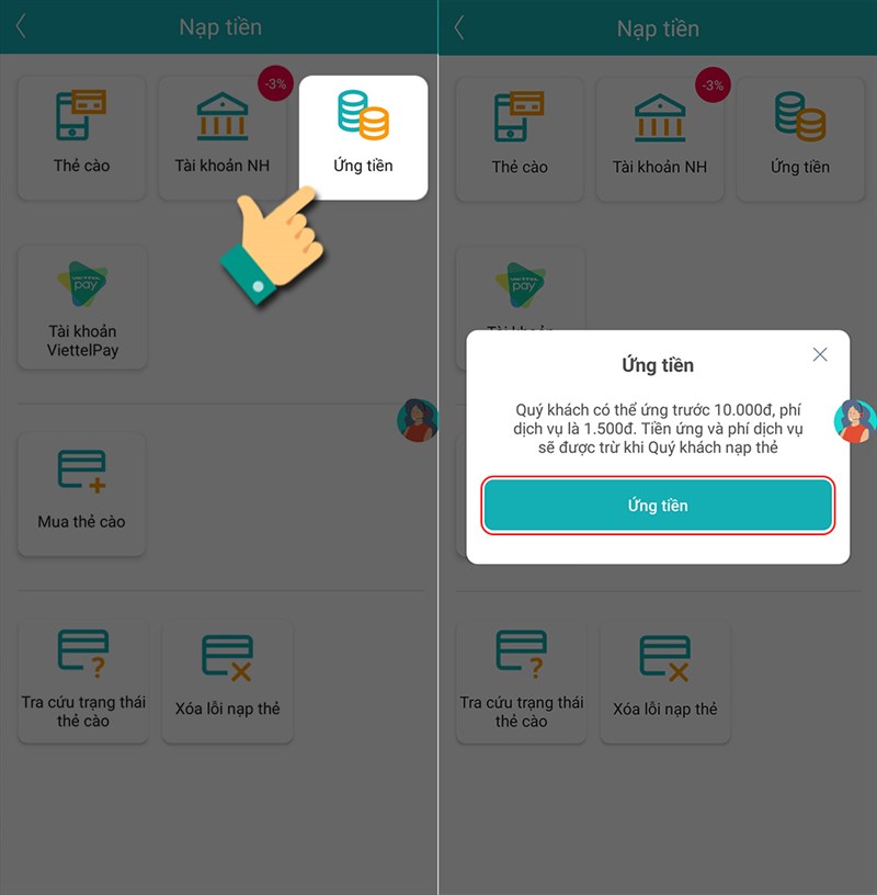 hướng dẫn ứng tiền viettel