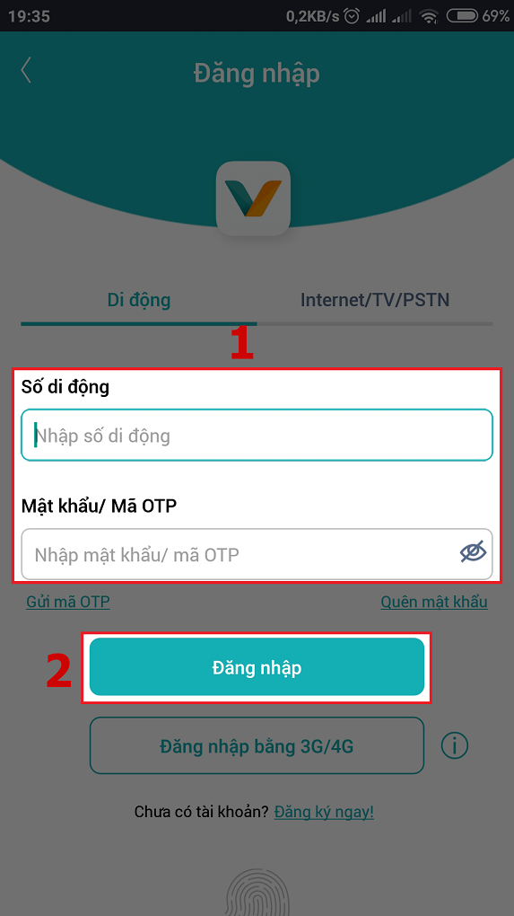 Mở ứng dụng My Viettel và điền số điện thoại nhận tiền, Nhập Mật khẩu My Viettel và Chọn Đăng nhập.