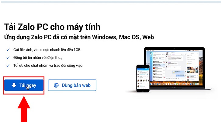 Tải Zalo trên trang chủ về Macbook