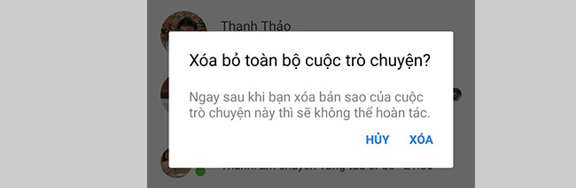  Nếu ấn chọn xóa sẽ không thể lấy lại tin nhắn