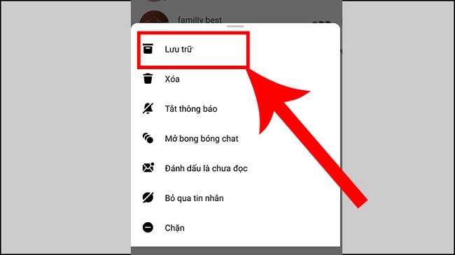 Nhấn lưu trữ là có thể lấy lại tin nhắn dễ dàng