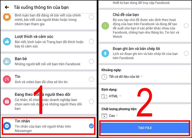 Vào mục tin nhắn => Chọn Tạo file