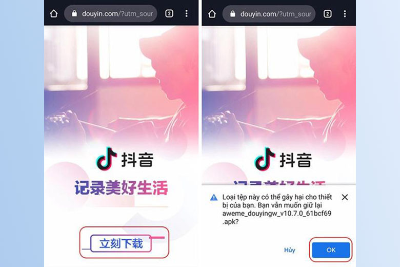 Tải TikTok Trung Quốc trên điện thoại Android qua website Douyin