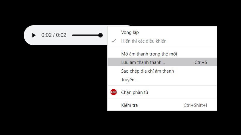 Nhấn chuột phải vào audio và nhấn Lưu âm thanh thành...