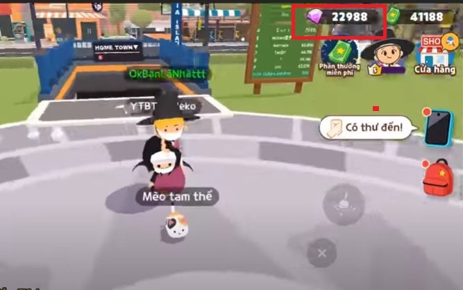 Nhấn thoát game và vào lại game thì số lượng kim cương đã được tăng lên