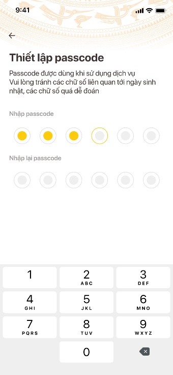 Mã passcode được quy định gồm 6 ký tự số từ 0 đến 9