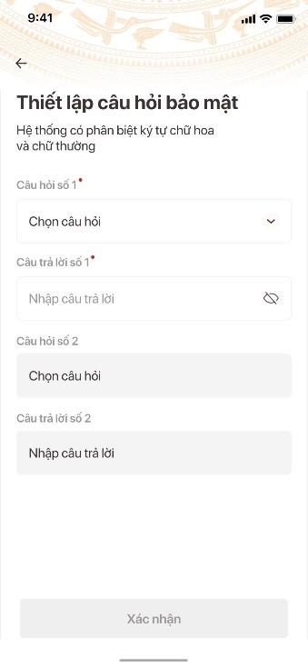 Cuối cùng bạn đến bước thiết lập các câu hỏi bảo mật. Câu hỏi bảo mật được sử dụng trong một số trường hợp để xác minh danh tính của bạn.