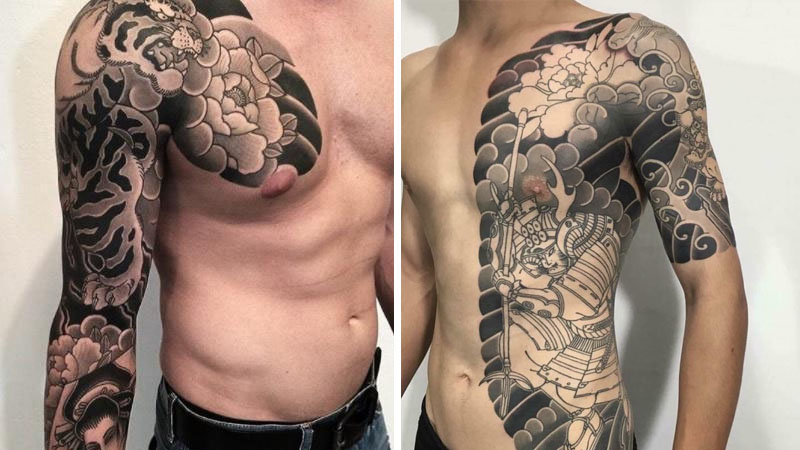 Hình xăm Nhật cổ trắng đen tuy đơn giản nhưng lại vô cùng tinh tế