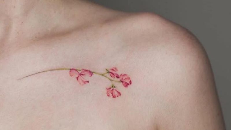 Hình xăm hoa nhí ở vai trước cho nữ
