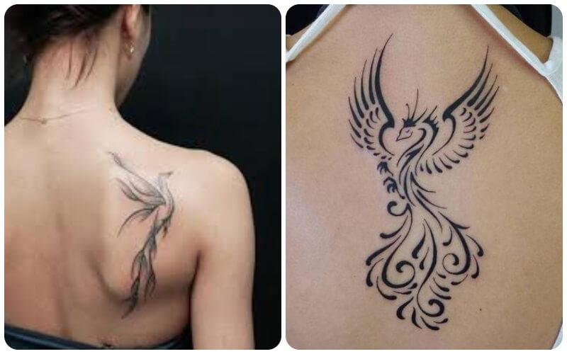 Hình xăm phượng hoàng hoa văn đơn giản cho nữ
