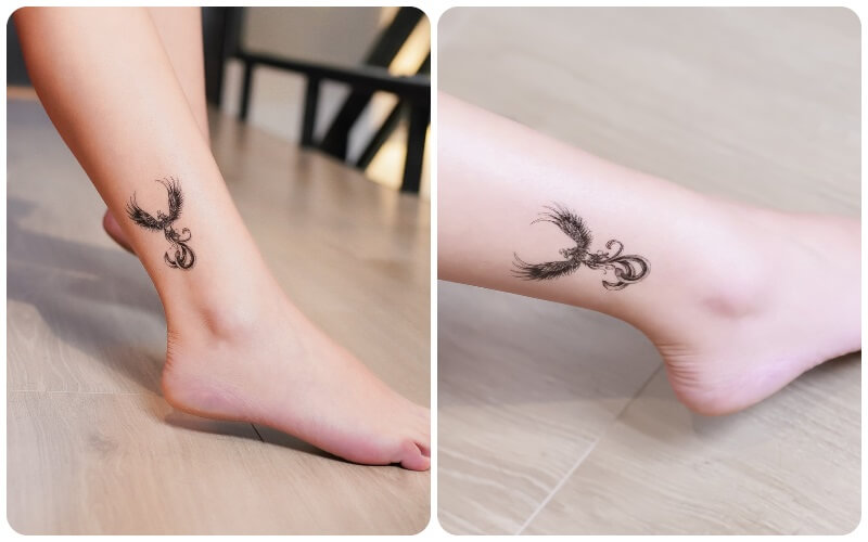Hình xăm phượng hoàng mini ở chân là dạng xăm đơn giản, đáp ứng yếu tố thẩm mỹ