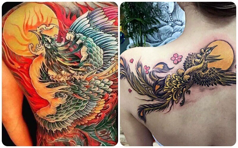 Hình xăm phượng hoàng và mặt trời đại diện cho ý nghĩa tiến tới, phấn đấu