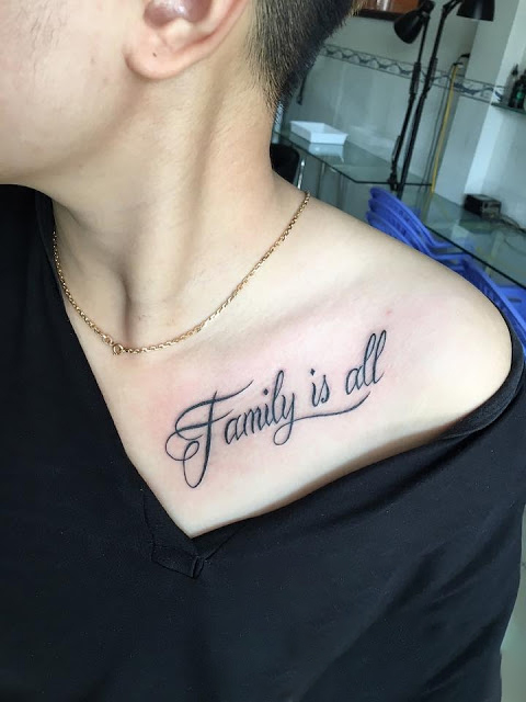 Hình xăm đẹp family is all ở ngực nữ