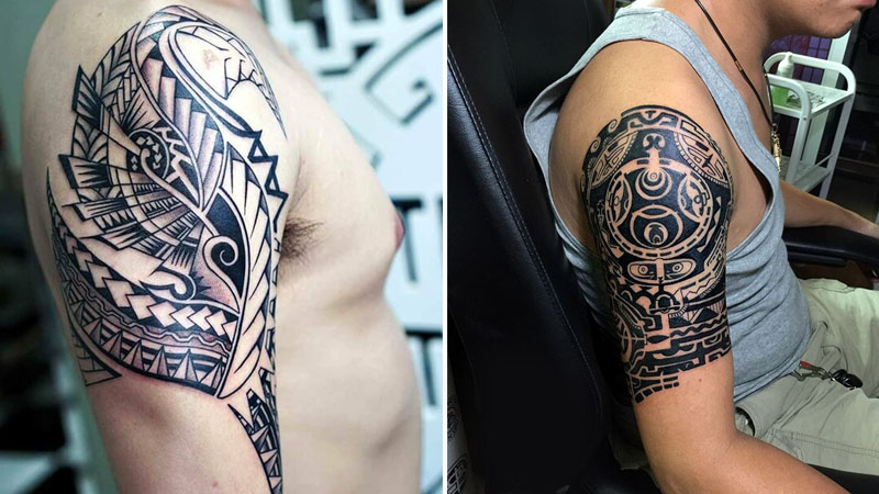 Hình xăm maori khó và phức tạp trên cánh tay