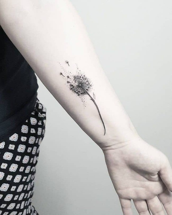 Hình xăm bồ công anh ở cổ tay cho nữ
