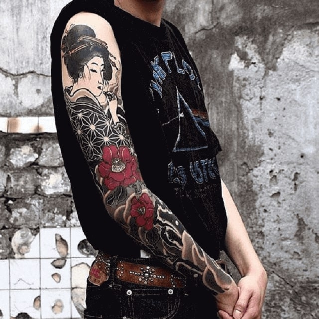 Mẫu hình xăm geisha Nhật cổ full tay