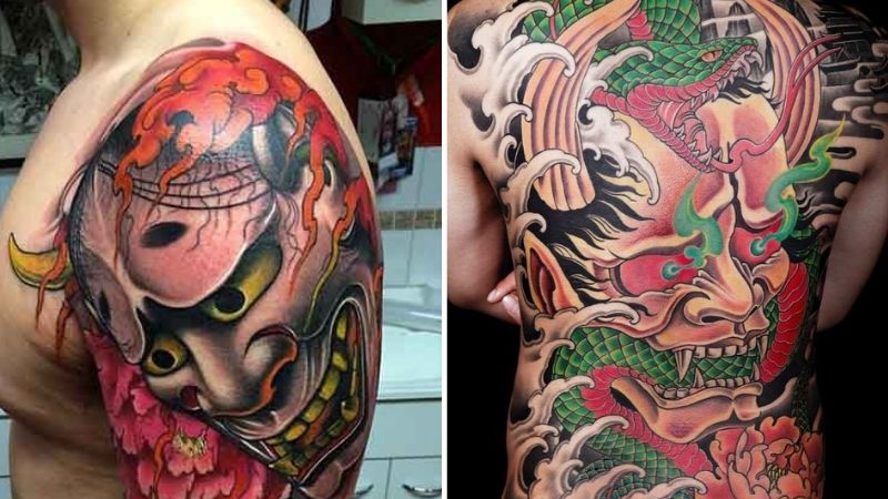 Hình xăm mặt quỷ hoa mẫu đơn sự chiến thắng phần quỷ dữ của bản thân