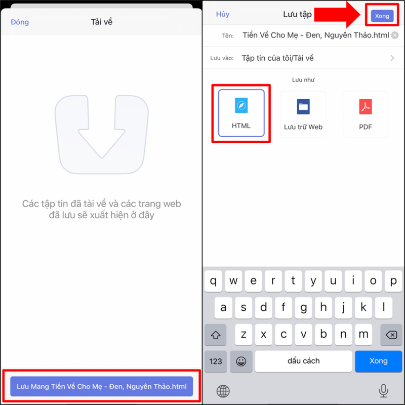 Bạn có thể thay đổi tên bài hát rồi chọn định dạng HTML sau đó nhấn “Xong” để hoàn tất.