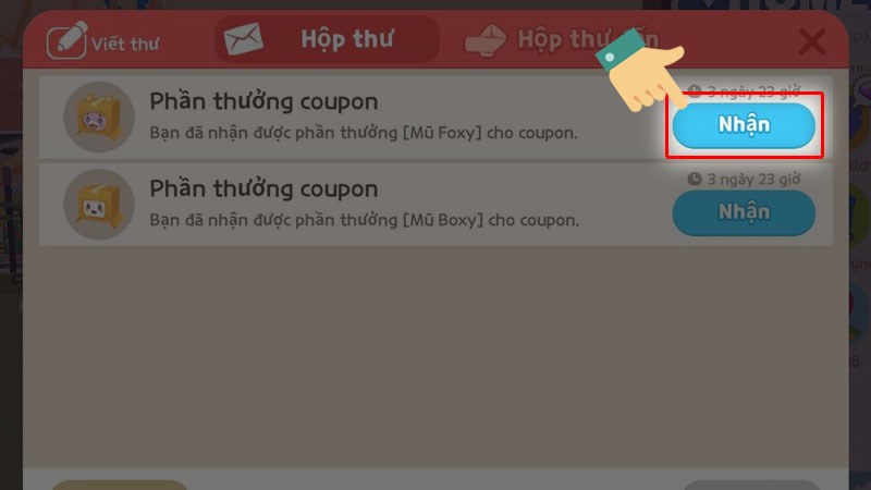 Nhấn vào Nhận để nhận quà