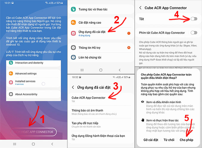 (Cho phép Cube ACR toàn quyền điều khiển điện thoại bao gồm các ứng dụng phục vụ nhu cầu hỗ trợ của bạn, nhưng không phù hợp với hầu hết ứng dụng)