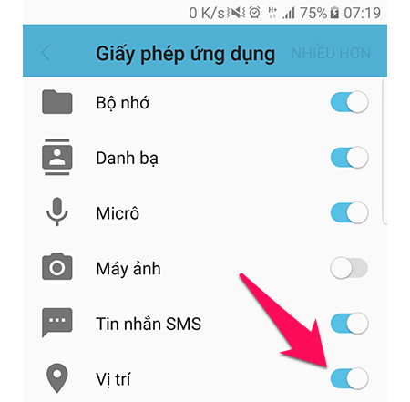 Kéo thanh công cụ sang trái ở mục “Vị trí” để tắt định vị.