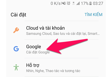 Nhấn vào mục “Google” trong “Cài đặt” của điện thoại.
