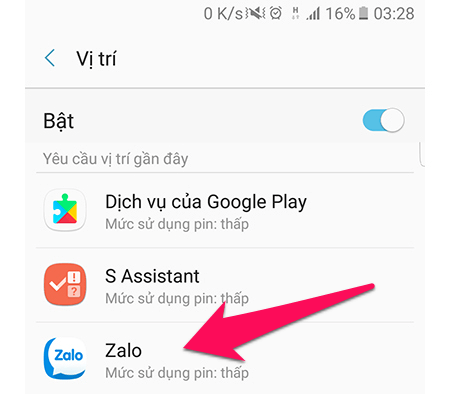Nhấn vào mục “Zalo” để tiến hành vô hiệu hóa tạm thời.