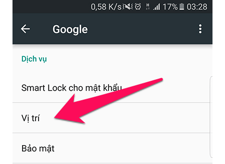 Nhấn vào “Vị trí” để tiếp tục.
