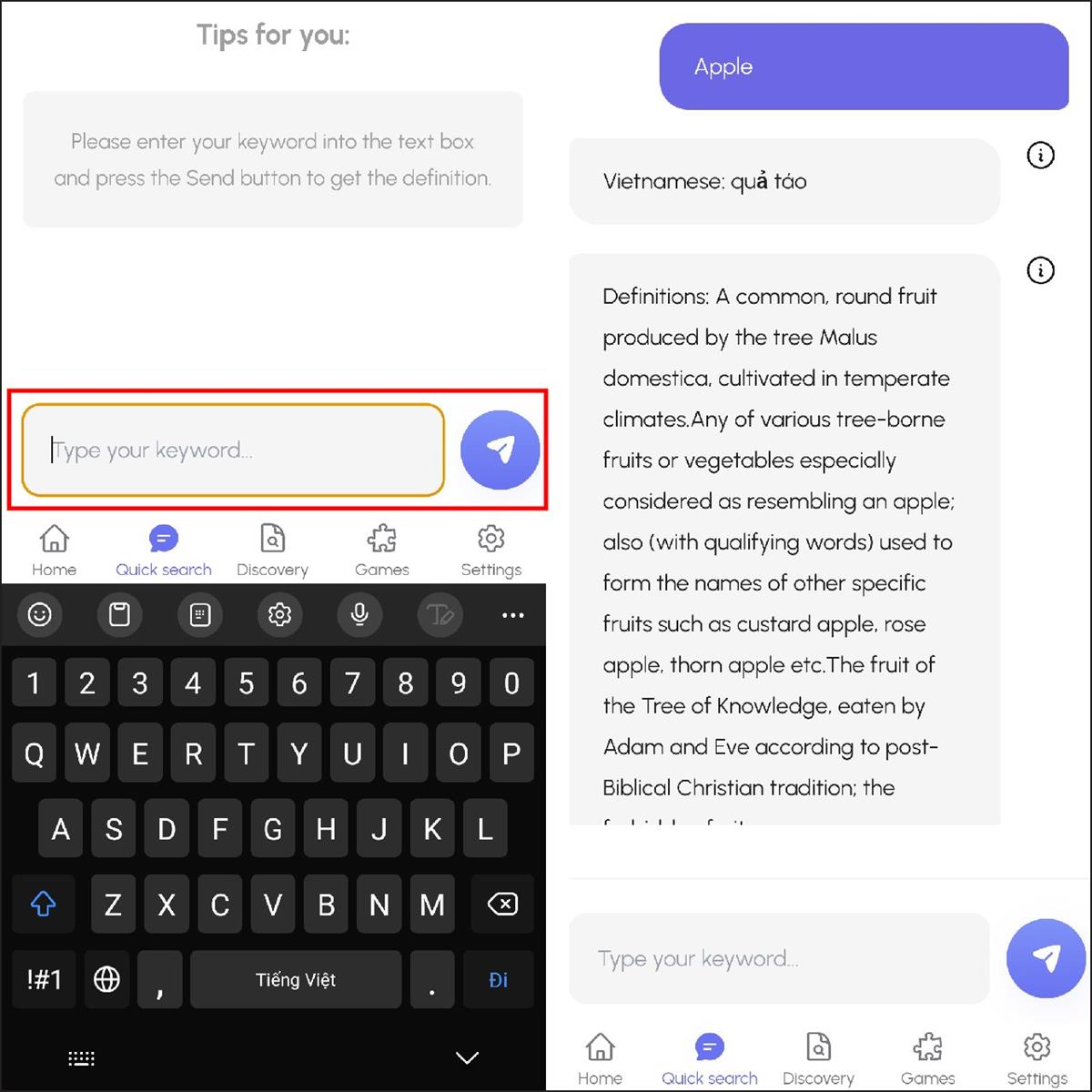 Cách dùng từ điển miễn phí trên Zalo