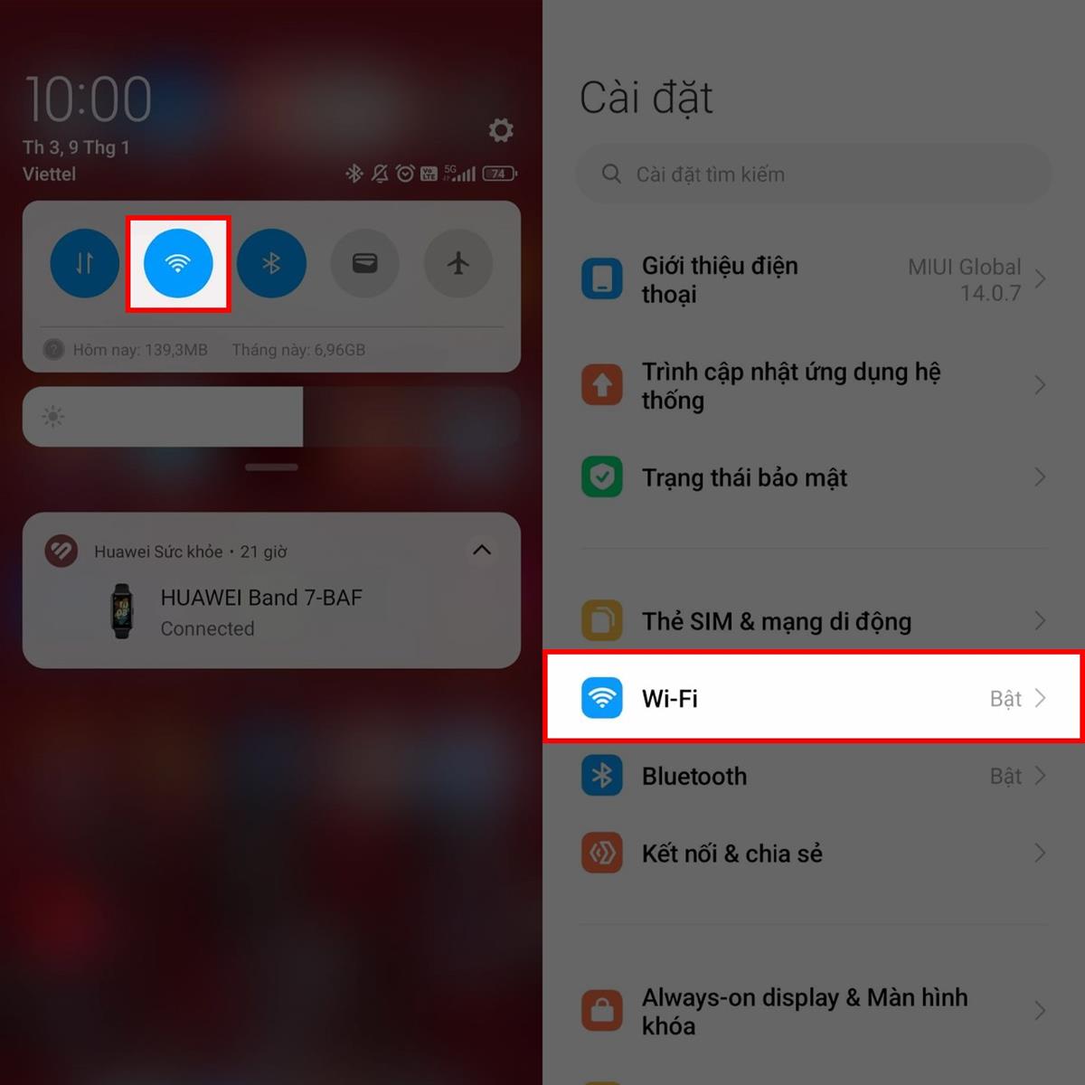  Mở cài đặt mạng WiFi trên điện thoại Xiaomi của bạn, hãy truy cập từ trung tâm điều khiển hoặc biểu tượng Cài đặt > Chọn mục WiFi.