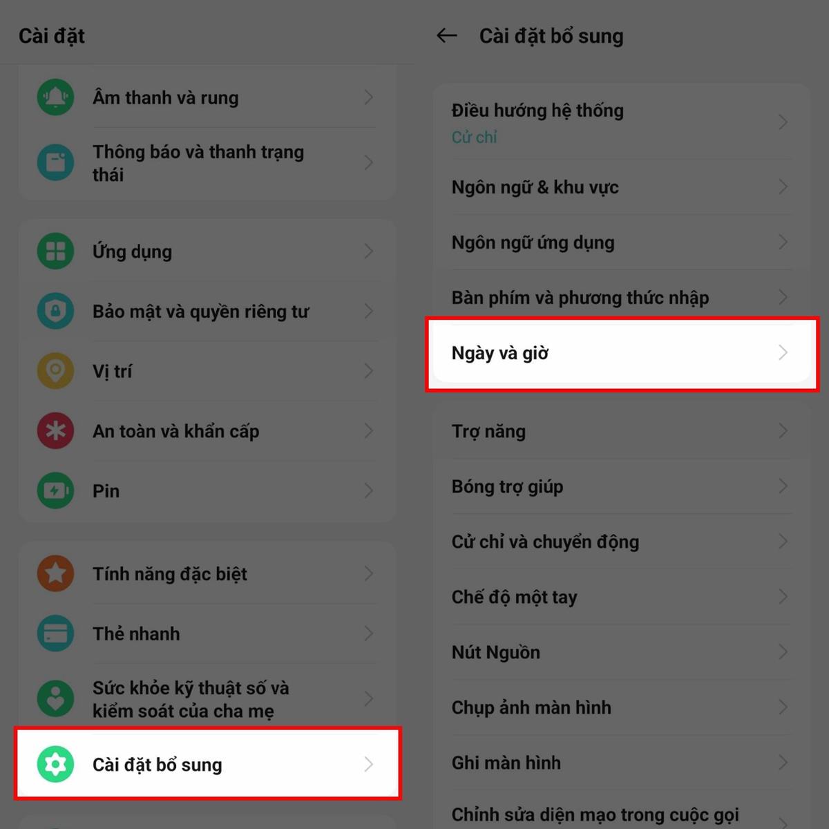 Đầu tiên, bạn mở cài đặt hệ thống > Lướt xuống phía bên dưới, chọn vào mục Cài đặt bổ sung. Tại đây sẽ có một mục Ngày và giờ, ấn chọn ngay vào đó.