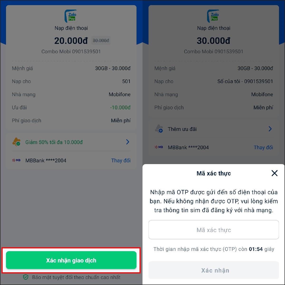 Cuối cùng chỉ nhấn Xác nhận giao dịch > Sau đó, hãy điền mã OTP để xác thực là hoàn thành.