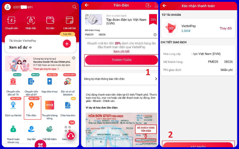 Tra cứu tiền điện qua ứng dụng ViettelPay