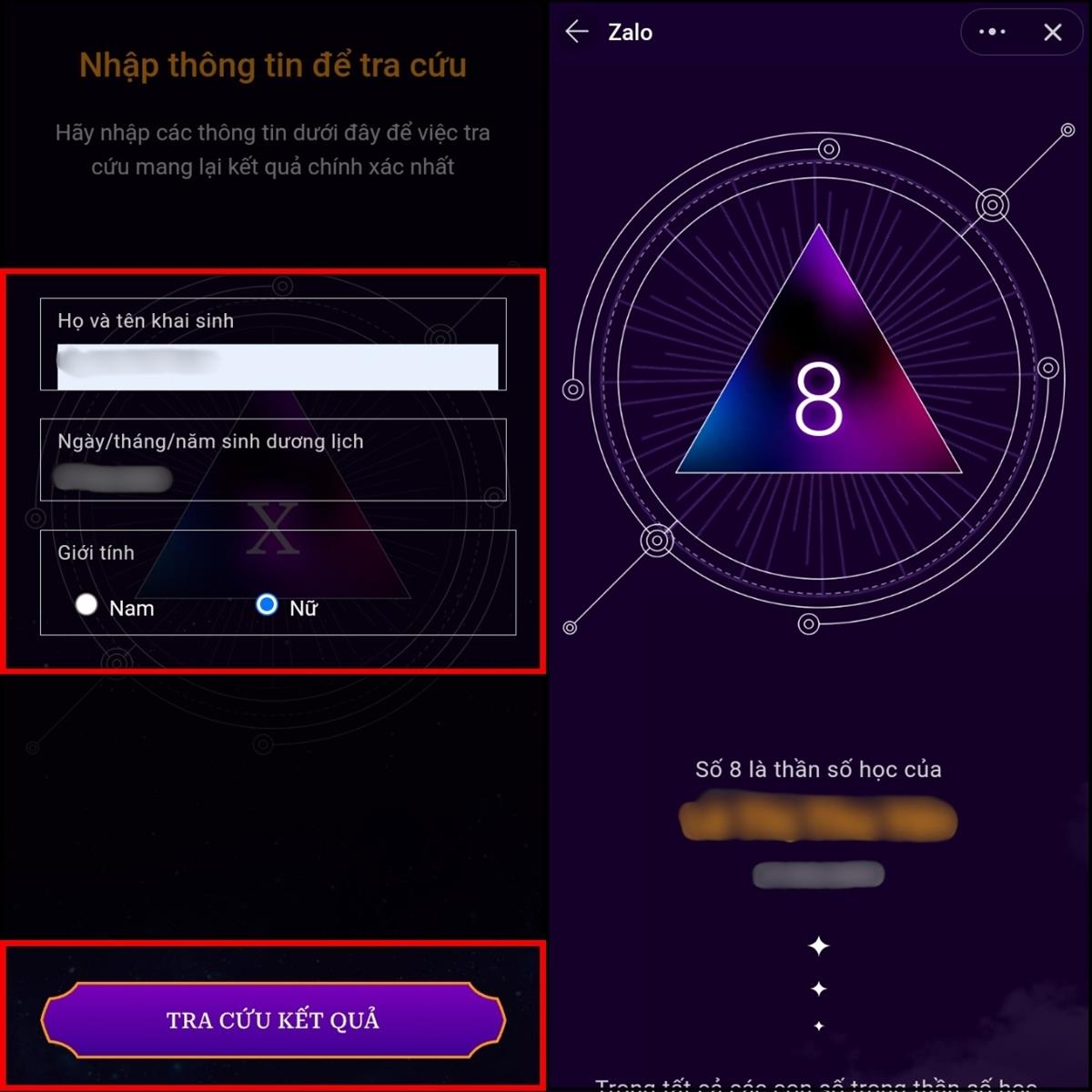 Cách tra cứu thần số học online trên Zalo