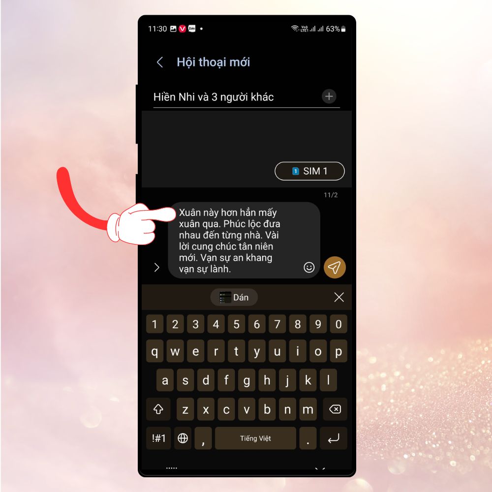 Hãy điền nội dung lời chúc Tết vào khung chat như hình bên dưới.