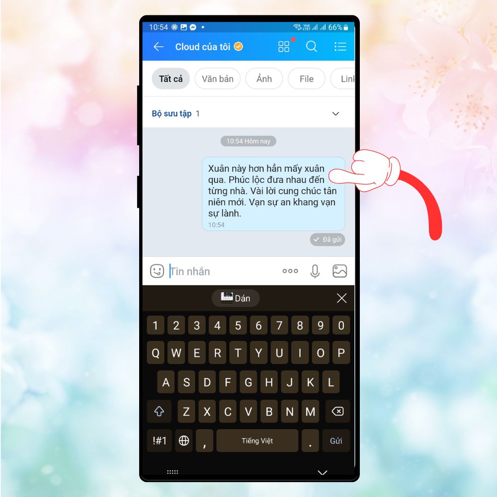 Sau đó, hãy nhấn giữ vào tin nhắn lời chúc này.