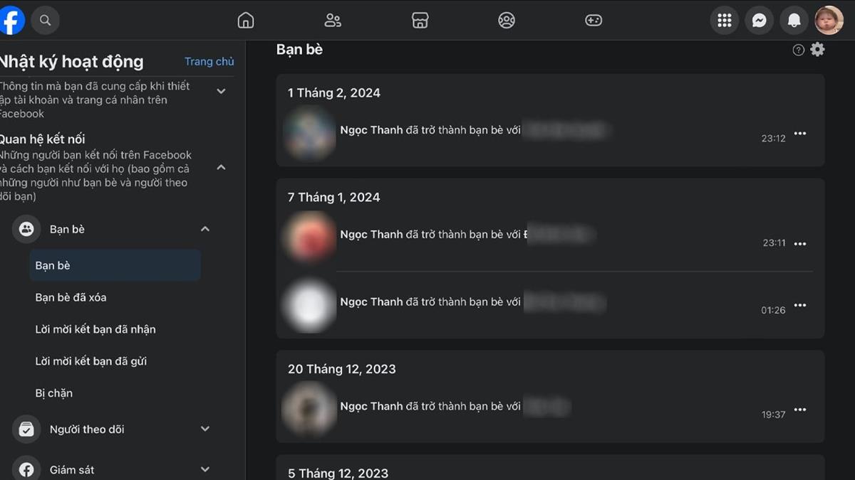 Màn hình hiển thị thời gian kết bạn trên Facebook với mọi người thông qua tài khoản của bạn.