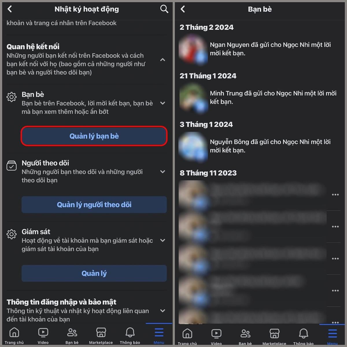 Hãy nhấn chọn vào Quản lý bạn bè.