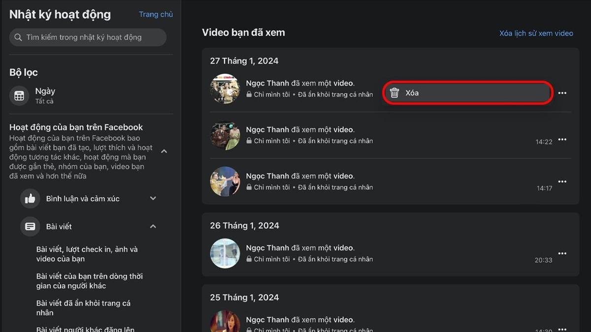 Hãy ấn chọn vào biểu tượng ba chấm > Chọn Xóa.