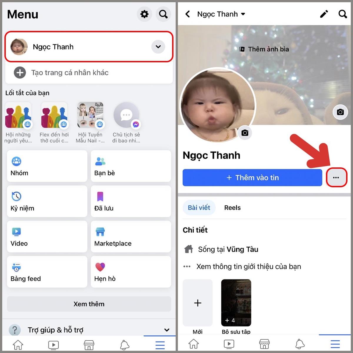 Đầu tiên, hãy mở Facebook trên điện thoại> Sau đó, hãy ấn vào trang cá nhân > Chọn biểu tượng ba chấm > Chọn Nhật ký hoạt động.